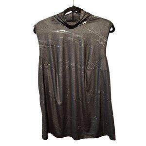 Sparkly Sleeveless Cowl Neck Tunic Top 2X In Metallic Gray With Rhinestone Detai